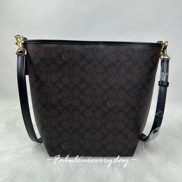 Coach City Large Bucket Bag Crossbody In Signature Canvas CT802 Walnut/Black NWT - Picture 2 of 9